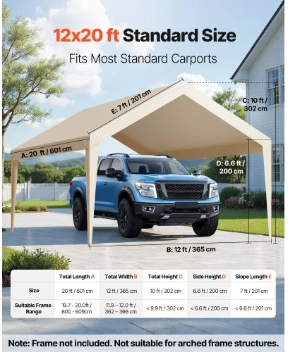 Koduva Automobilio stoginės keičiamas uždangalas VEVOR, 3,6 x 6 m, smėlio spalvos