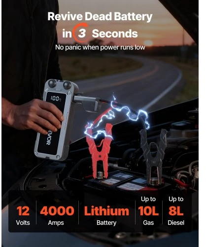 VEVOR Automobilio užvedimo starteris CP-F87, 4000 A, 12 V, 24000 mAh
