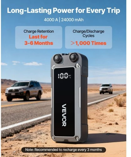 VEVOR Automobilio užvedimo starteris CP-F87, 4000 A, 12 V, 24000 mAh
