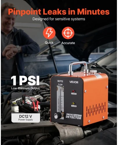 VEVOR Automobilių dūmų nuotėkio detektorius SD712, DC 12 V, juodas/oranžinis