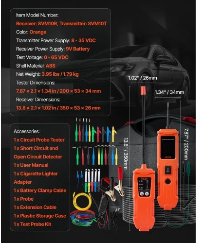 VEVOR Automobilių grandinės testerio rinkinys, 2-in-1, oranžinis, su 6 m ilginamuoju laidu