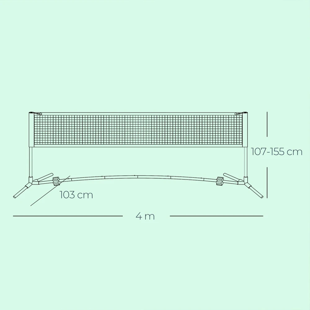 Koduva Badmintono tinklas, 4 m, reguliuojamo aukščio 90–155 cm, su krepšiu