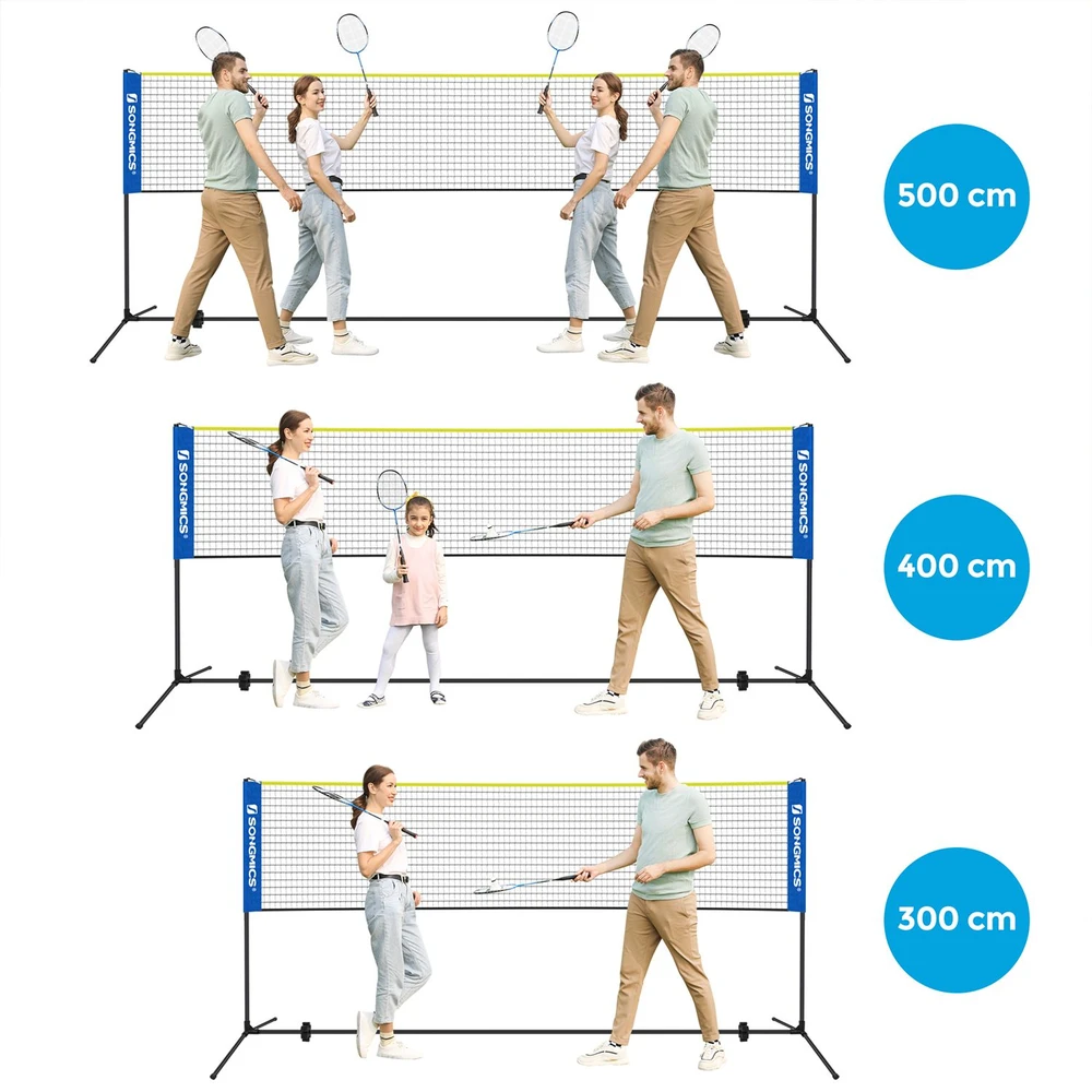 Koduva Badmintono tinklas su reguliuojamu aukščiu, 400 x 103 x 90–155 cm, mėlynas-geltonas