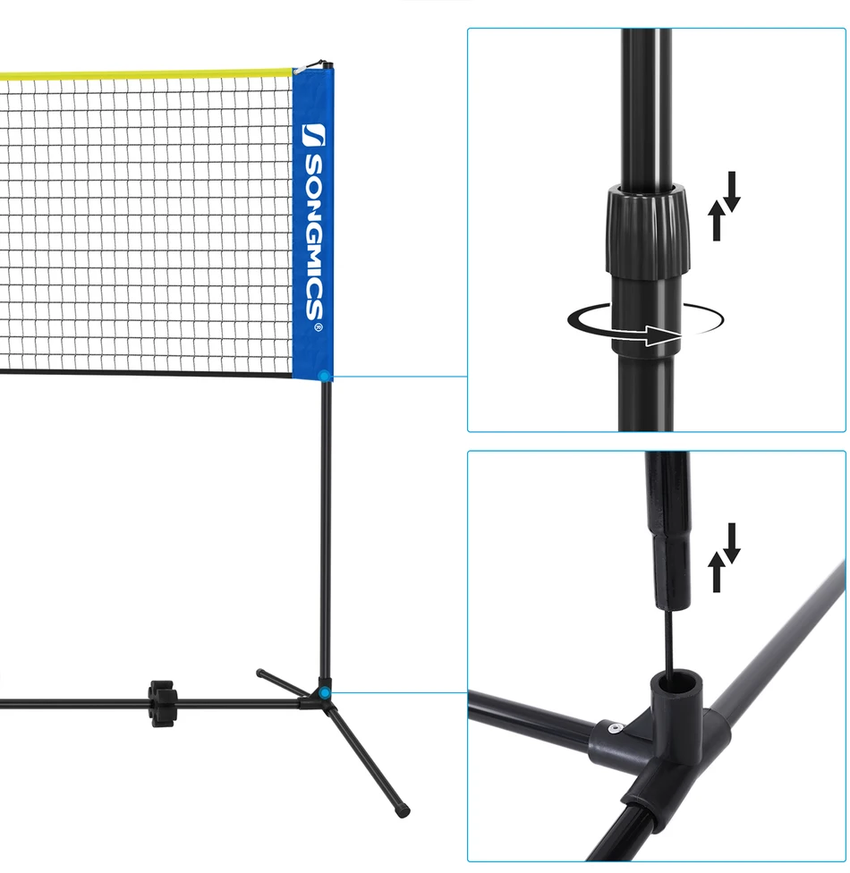 Koduva Badmintono tinklas su reguliuojamu aukščiu, 400 x 103 x 90–155 cm, mėlynas-geltonas