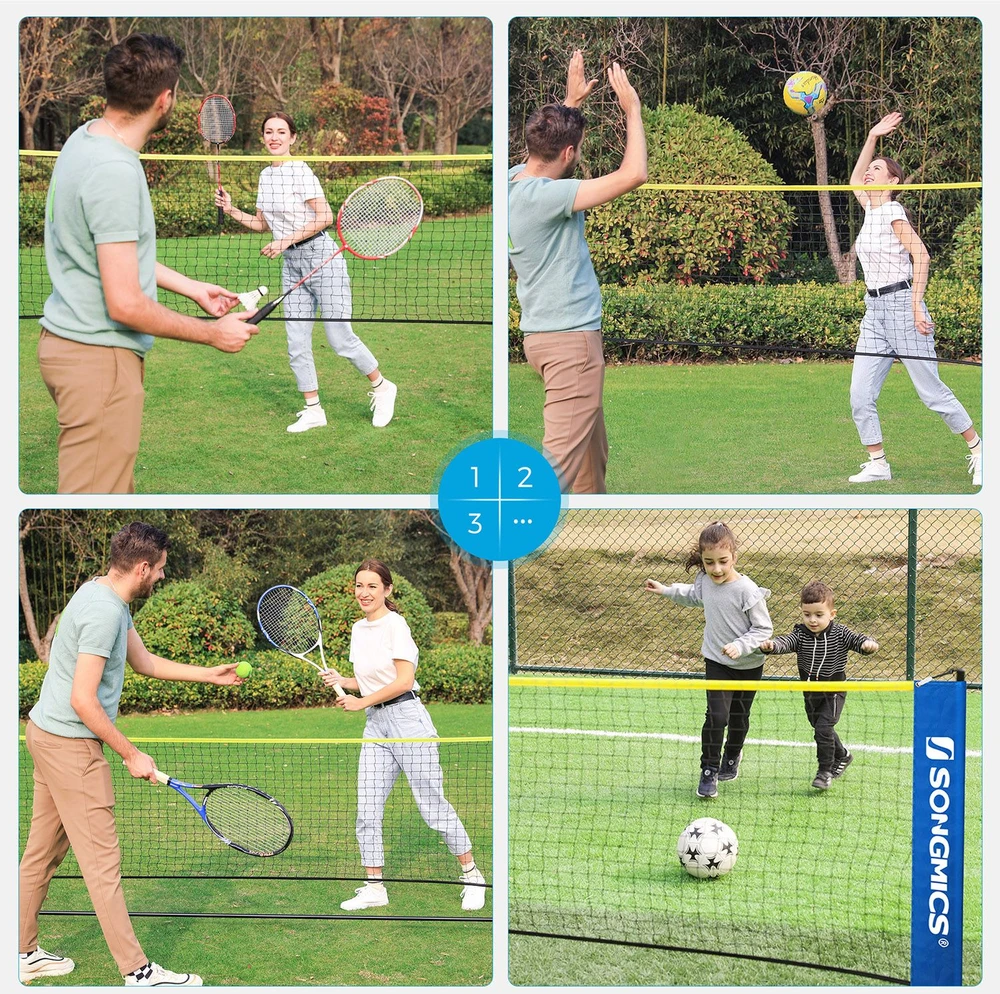 Koduva Badmintono tinklas su reguliuojamu aukščiu, 400 x 103 x 90–155 cm, mėlynas-geltonas