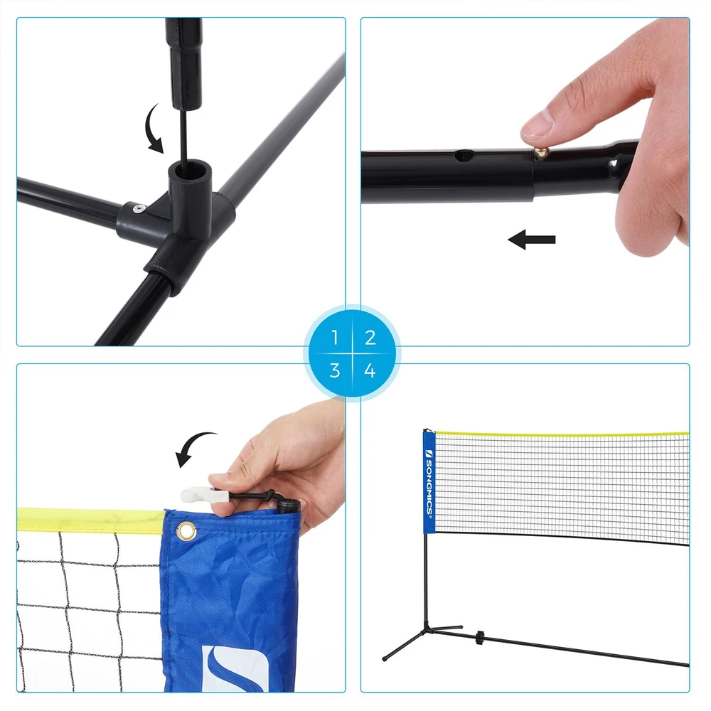 Koduva Badmintono tinklas su reguliuojamu aukščiu, 400 x 103 x 90–155 cm, mėlynas-geltonas