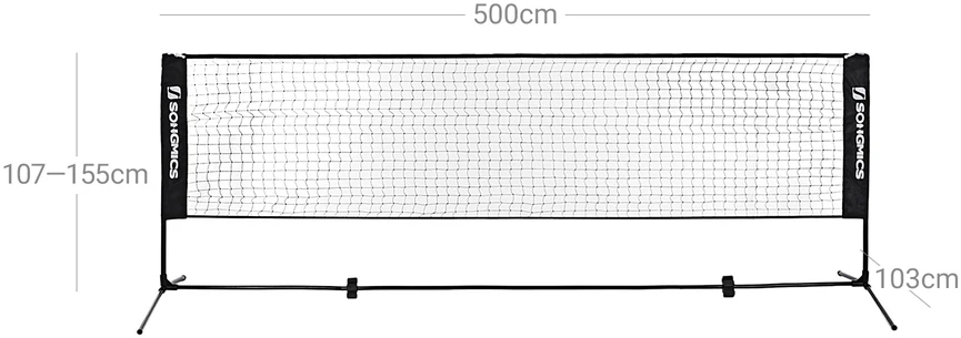 Koduva Badmintono tinklo rinkinys, 5 m, reguliuojamo aukščio, juodas, su krepšiu