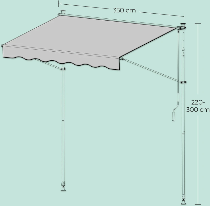 Songmics Balkono markizė, reguliuojamo aukščio, 350 x 120 cm, antracito spalvos