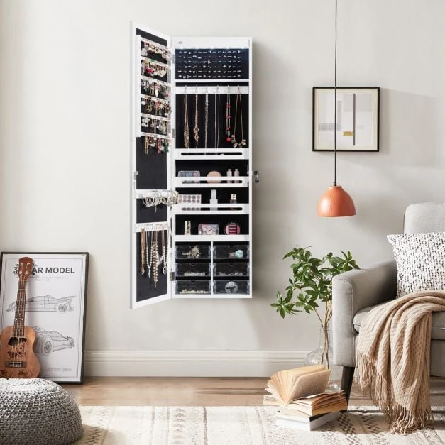 Promotion Balta LED užrakinama papuošalų spintelė su akrilu