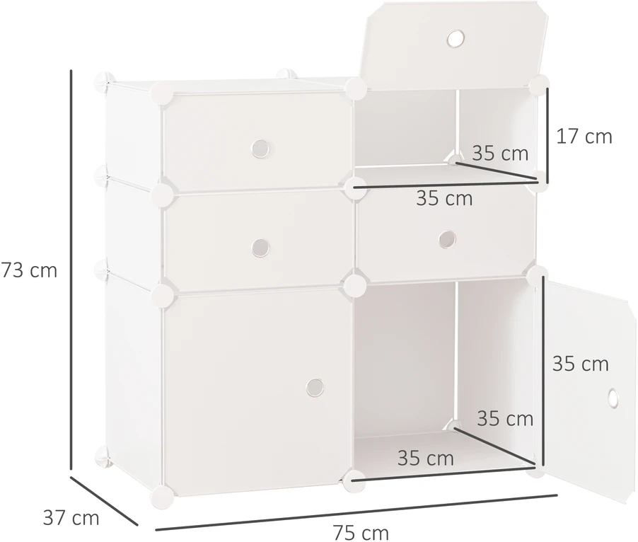 Koduva Balta modulinė batų spintelė su 6 skyriais, 75 × 37 × 73 cm
