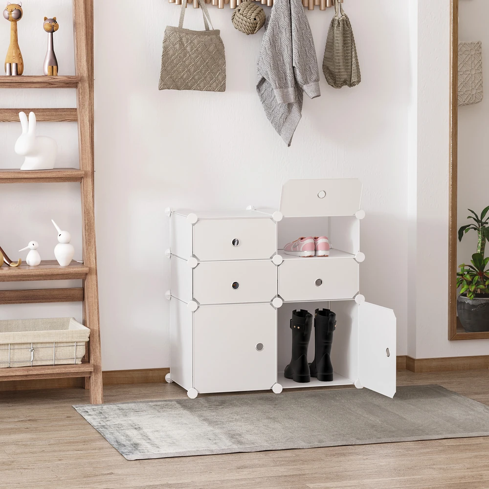 Koduva Balta modulinė batų spintelė su 6 skyriais, 75 × 37 × 73 cm