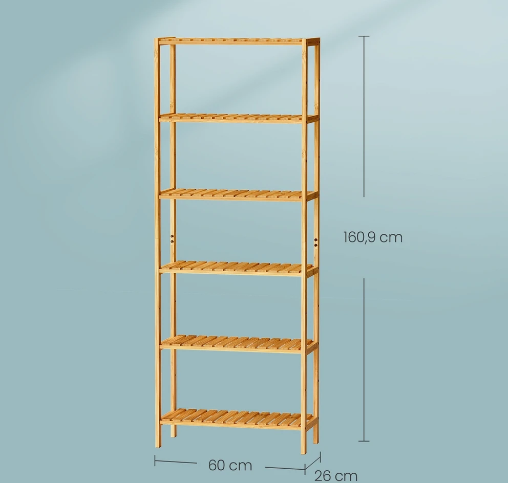 Songmics Bambukinė lentyna su 6 lentynomis, 26 x 60 x 160,9 cm, smėlio spalvos