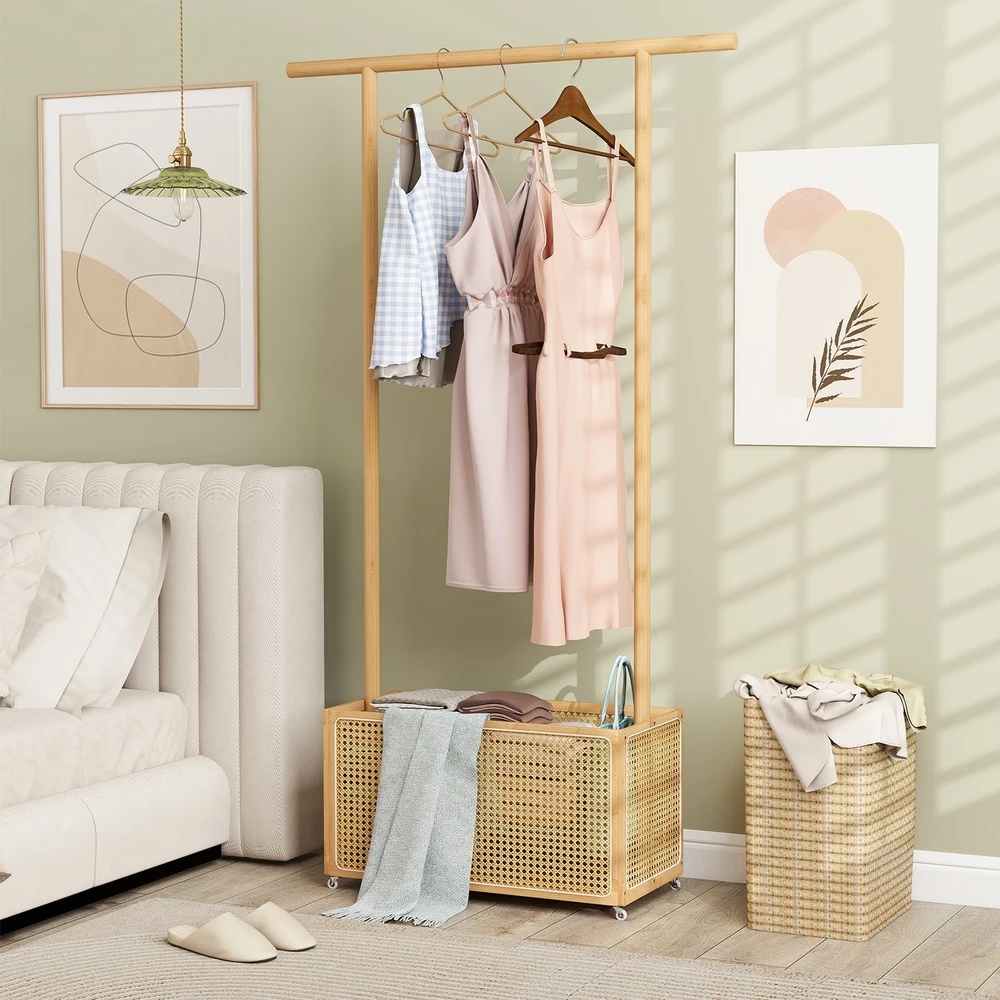 Promotion Bambuko drabužių stovas 2-in-1 natūralus
