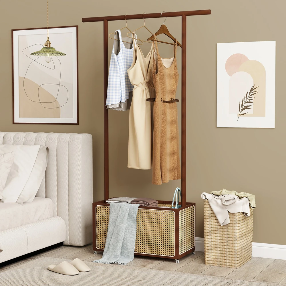 Promotion Bambuko drabužių stovas 2-in-1 rudas
