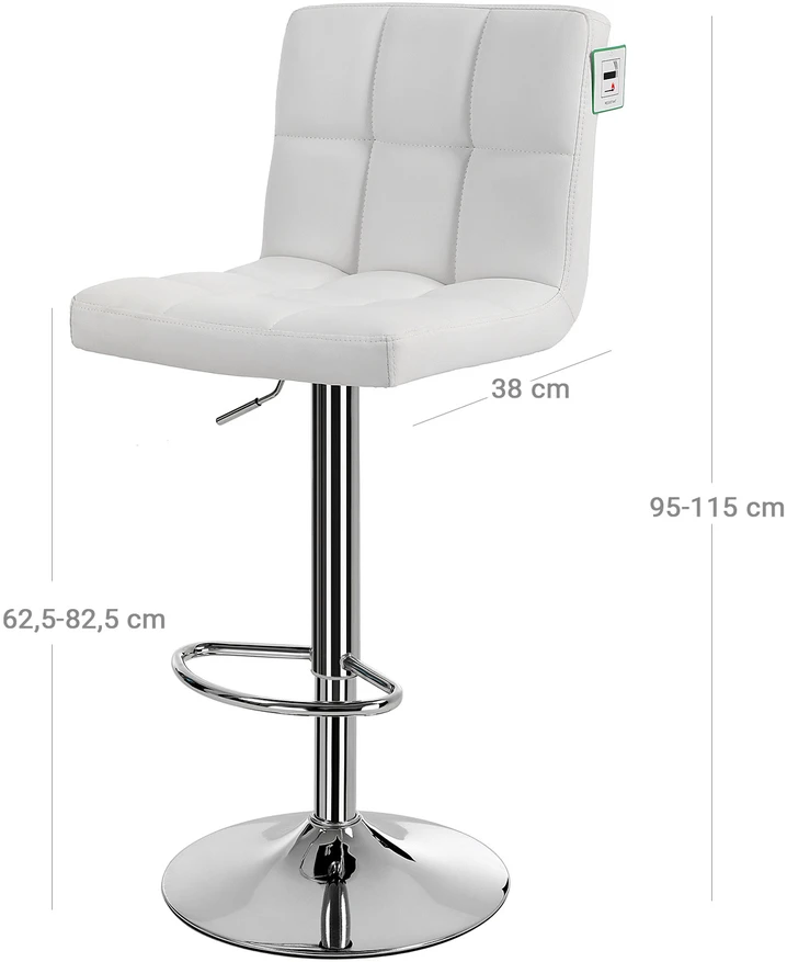 Koduva Baro kėdžių komplektas, 2 vnt., baltos, PU dirbtinė oda, reguliuojamas aukštis 95–115 cm