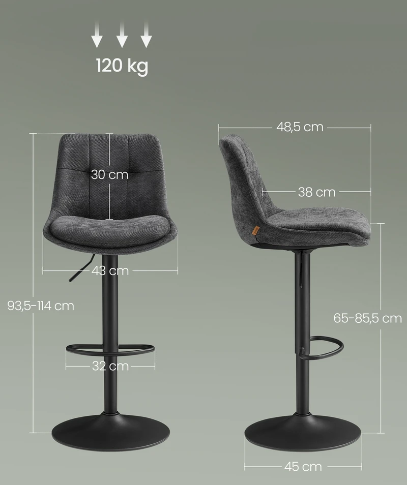 Koduva Baro kėdžių komplektas, 2 vnt., iš flanelės, reguliuojamo aukščio, pasukamos, pilkai mėlynos