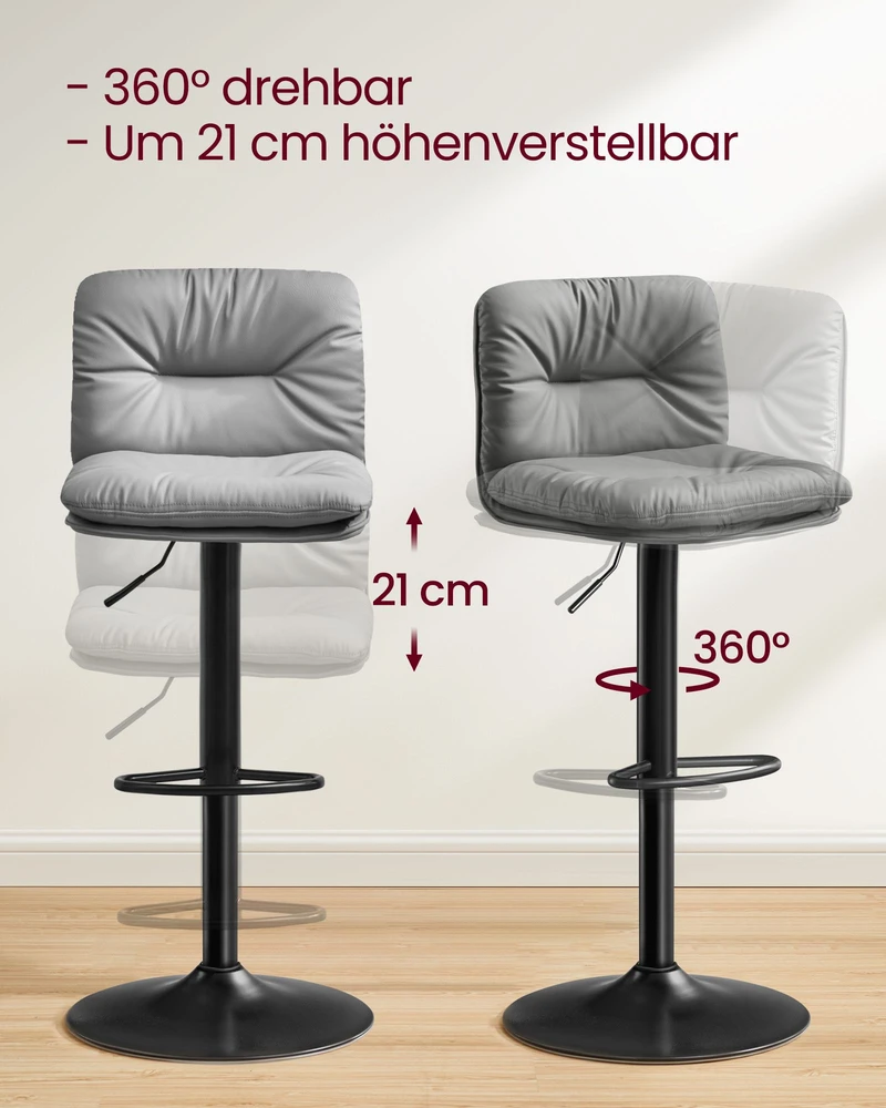 Koduva Baro kėdžių komplektas, 2 vnt., pasukamos 360°, pilkos, reguliuojamo aukščio, su atlošu