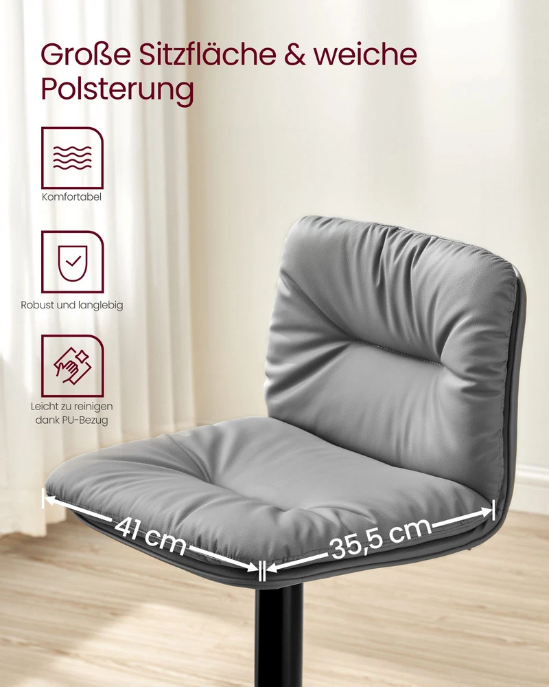Koduva Baro kėdžių komplektas, 2 vnt., pasukamos 360°, pilkos, reguliuojamo aukščio, su atlošu