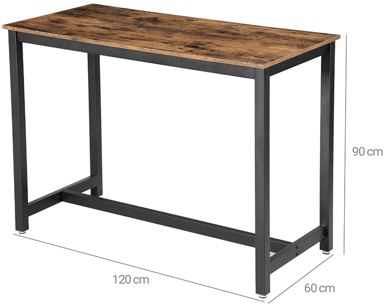 Koduva Baro stalas, 120 x 60 x 90 cm, medžio drožlių plokštė ir geležis, tamsiai rudas