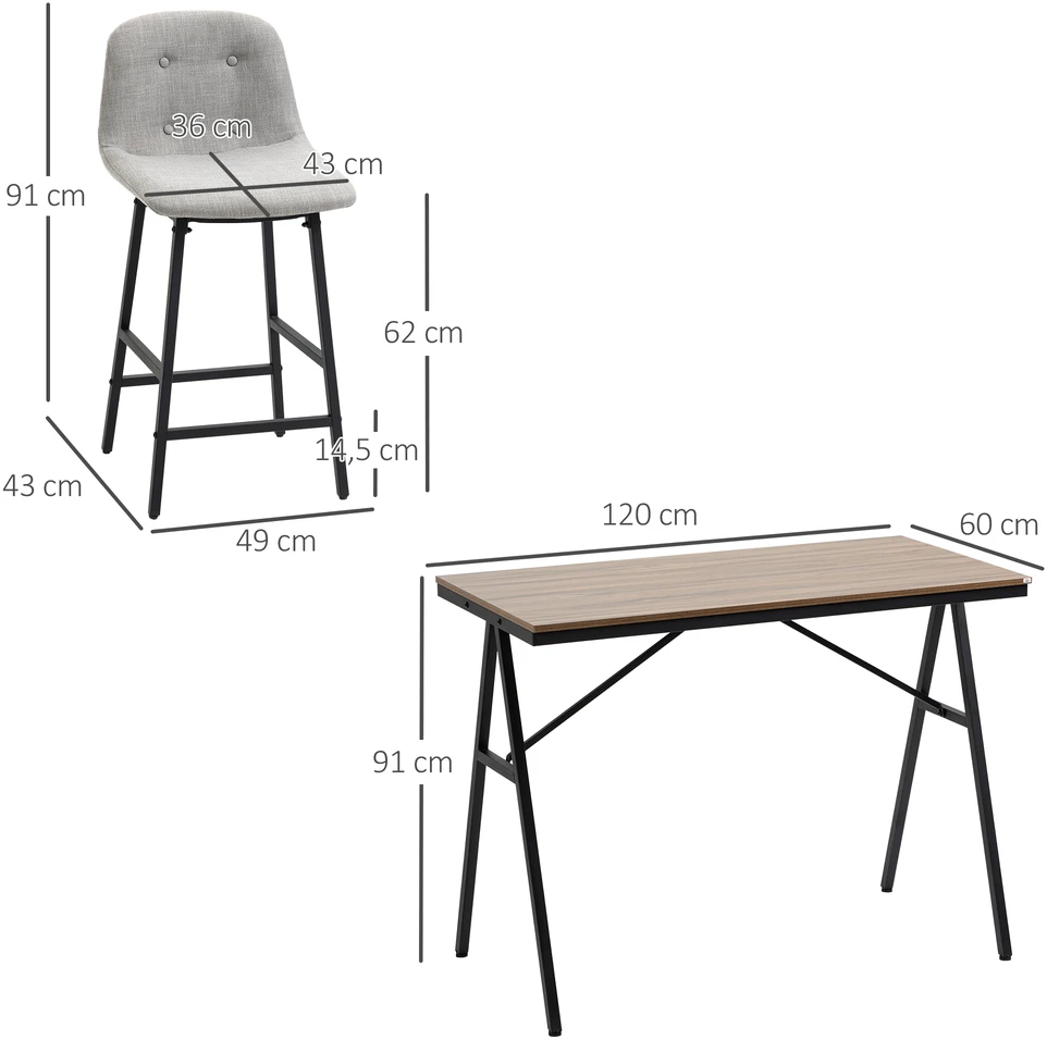 Aosom Baro stalas su baro kėdėmis, 5 dalių, šviesiai pilkas, 120 x 60 x 91 cm