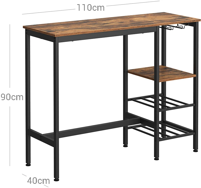 Koduva Baro stalas su taurių ir butelių laikikliais, 110 x 40 x 90 cm, medžio drožlių plokštė ir plienas