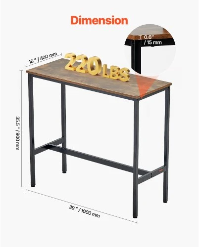 Sofa VEVOR Baro stalas, MDF ir metalinis rėmas, rusvai rudas ir juodas, 99 x 41 x 90 cm