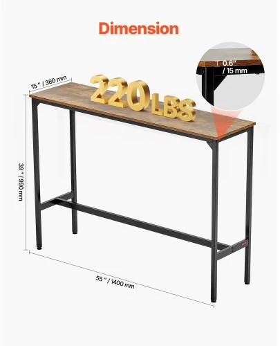 Sofa VEVOR Baro stalas, MDF plokštė ir metalinis rėmas, rusvai rudas ir juodas, 140 x 38 x 99 cm