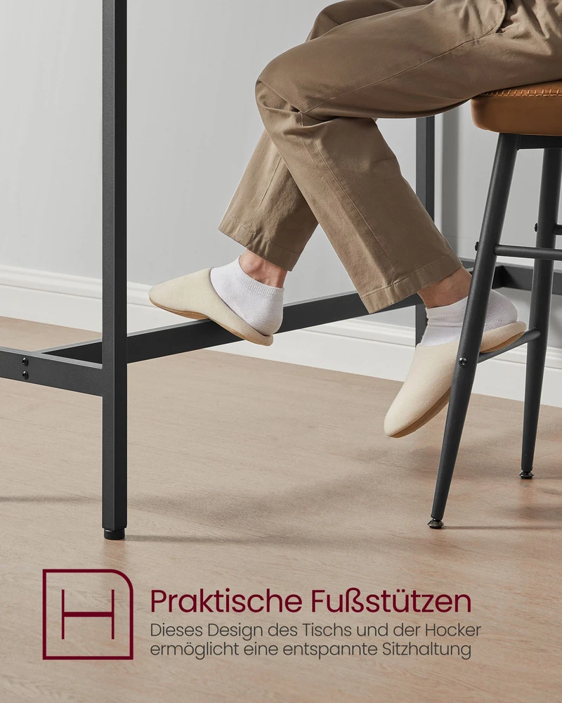 Songmics Baro stalo ir 2 baro kėdžių komplektas, 100 x 40 x 90 cm, vintažinės rudos ir juodos spalvos