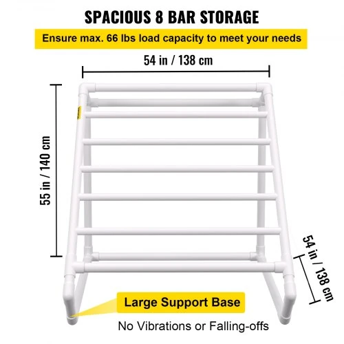 VEVOR Baseino rankšluosčių stovas, PVC, baltas, 8 skersiniai, 138 x 138 x 140 cm