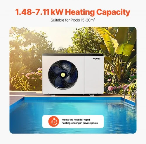 Koduva Baseino šilumos siurblys VEVOR VBPYCE-70, 1.48-7.11 kW, 15-30 m³ antžeminiams baseinams