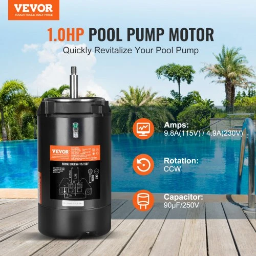 Koduva Baseino siurblio variklis VEVOR HM14075LCb, 0,75 kW, 56J rėmas, 115/230 V