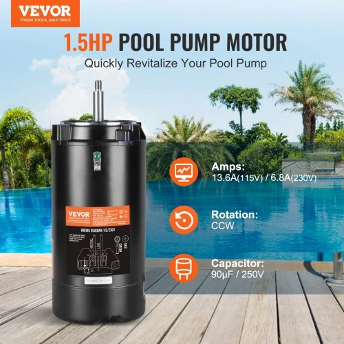 Koduva Baseino siurblio variklis VEVOR HM14095LCb, 56J rėmas, 115/230 V, 3450 RPM