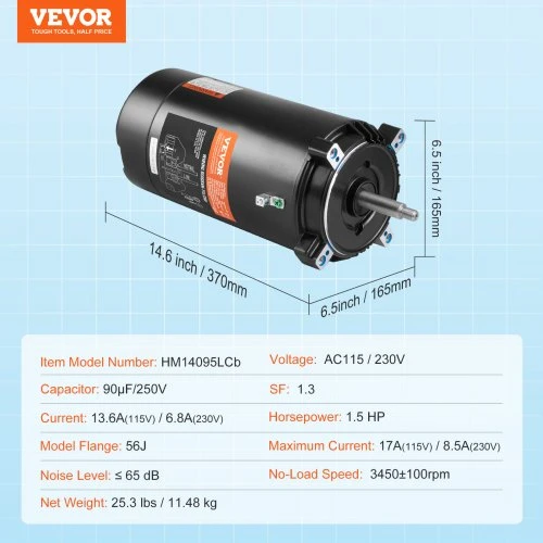 Koduva Baseino siurblio variklis VEVOR HM14095LCb, 56J rėmas, 115/230 V, 3450 RPM