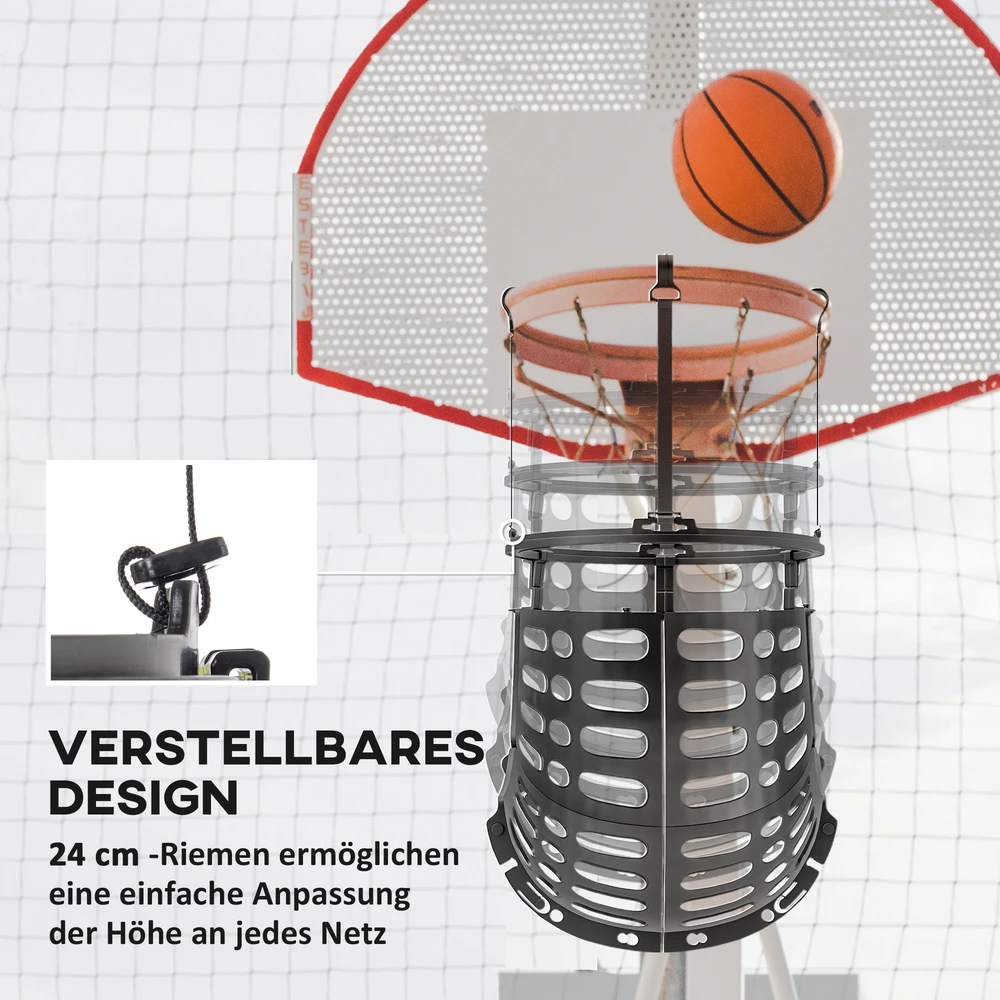 Aosom Basketballo kamuolio grąžinimo įtaisas, reguliuojamas aukštis, 360° pasukamas, plastikas, juodas, 35,6 x 35,6 x 75,5 cm