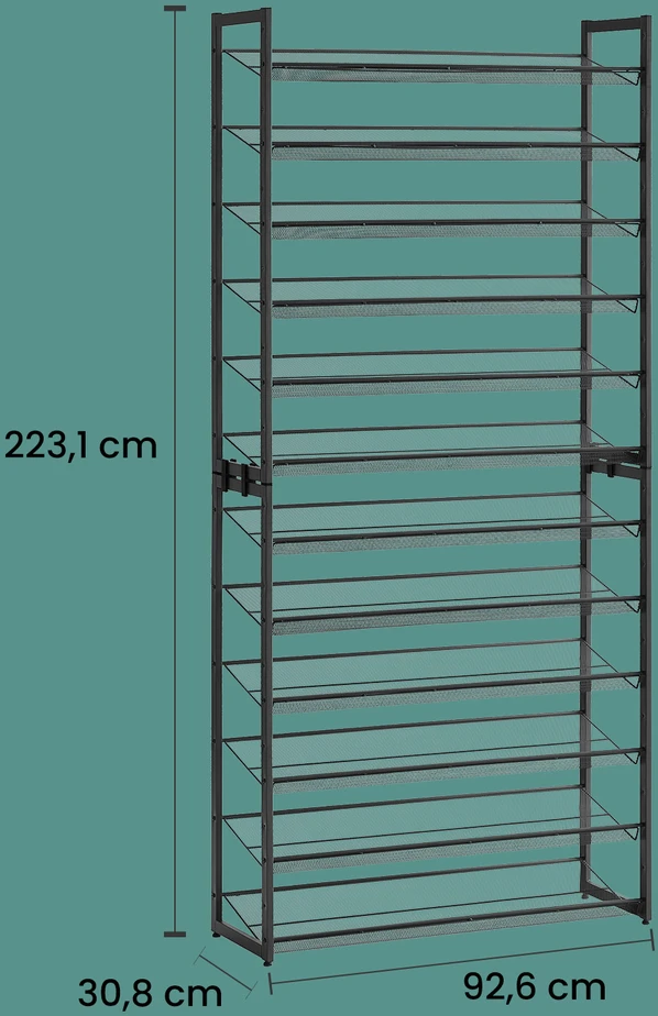 Koduva Batų lentyna, 12 pakopų, iš 2 sudedamų 6 pakopų dalių, plieninė, juoda, 30,8 x 92,6 x 223,1 cm