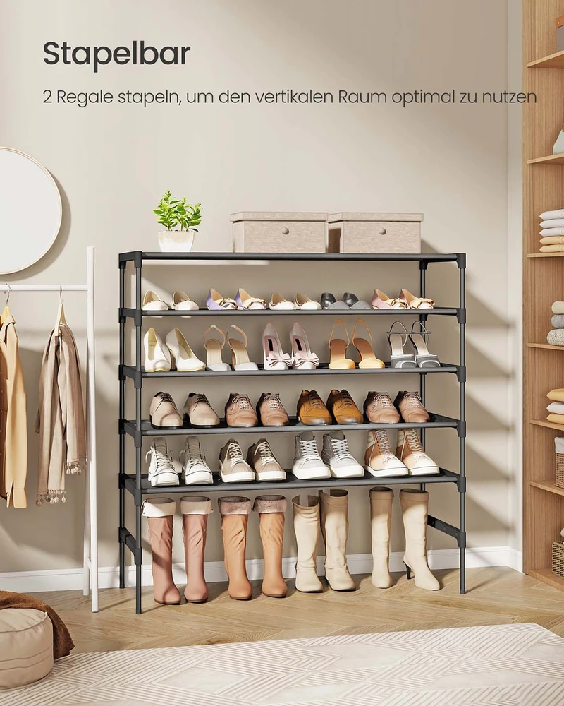 Koduva Batų lentyna, 3 aukštų, 29,7 x 91,8 x 53,5 cm, metalas ir neaustinis audinys, juoda