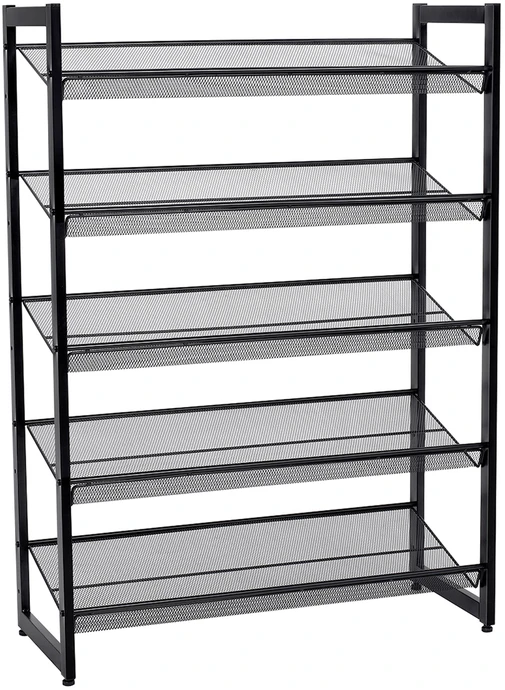 Koduva Batų lentyna, 5 metalinės tinklinės lentynos, juoda, 74 x 30,7 x 104 cm