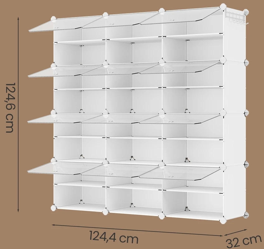 Koduva Batų lentyna su 12 skyriais, balta, plieno rėmas, plastikas, 32 x 124,4 x 124,6 cm