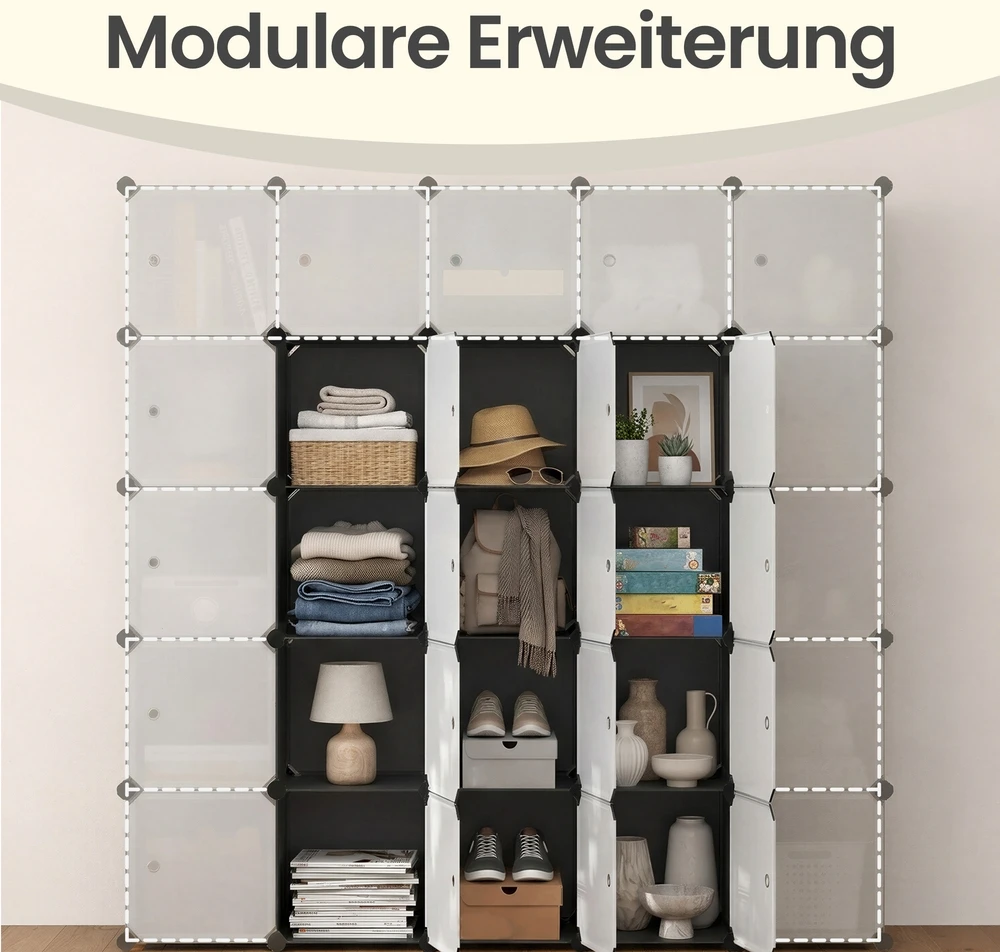 Songmics Batų lentyna su 9 kubais, plastikinė modulinė spinta su durimis, 93 x 31 x 93 cm, juoda