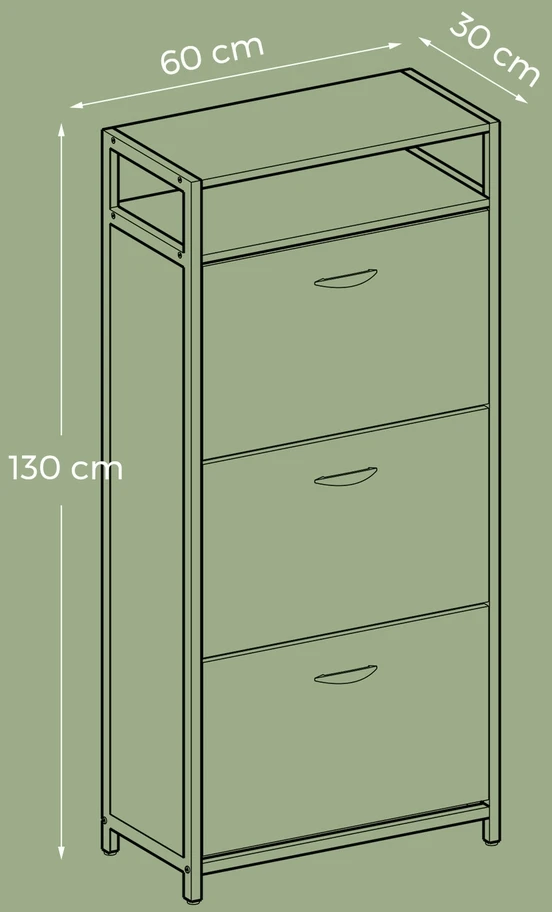 Songmics Batų spintelė su 3 atverčiamomis durelėmis, 15–18 porų, 60 x 30 x 130 cm, ruda-juoda