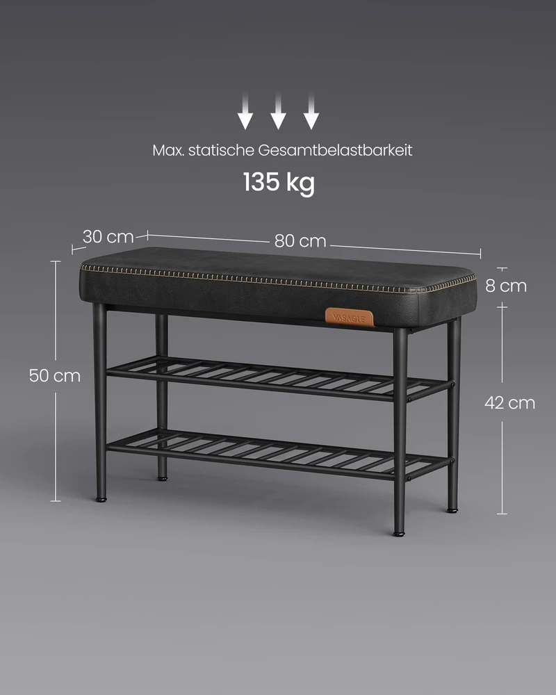 Koduva Batų suoliukas, juodas, iš plieno ir PU dirbtinės odos, 30 x 80 x 50 cm, iki 135 kg