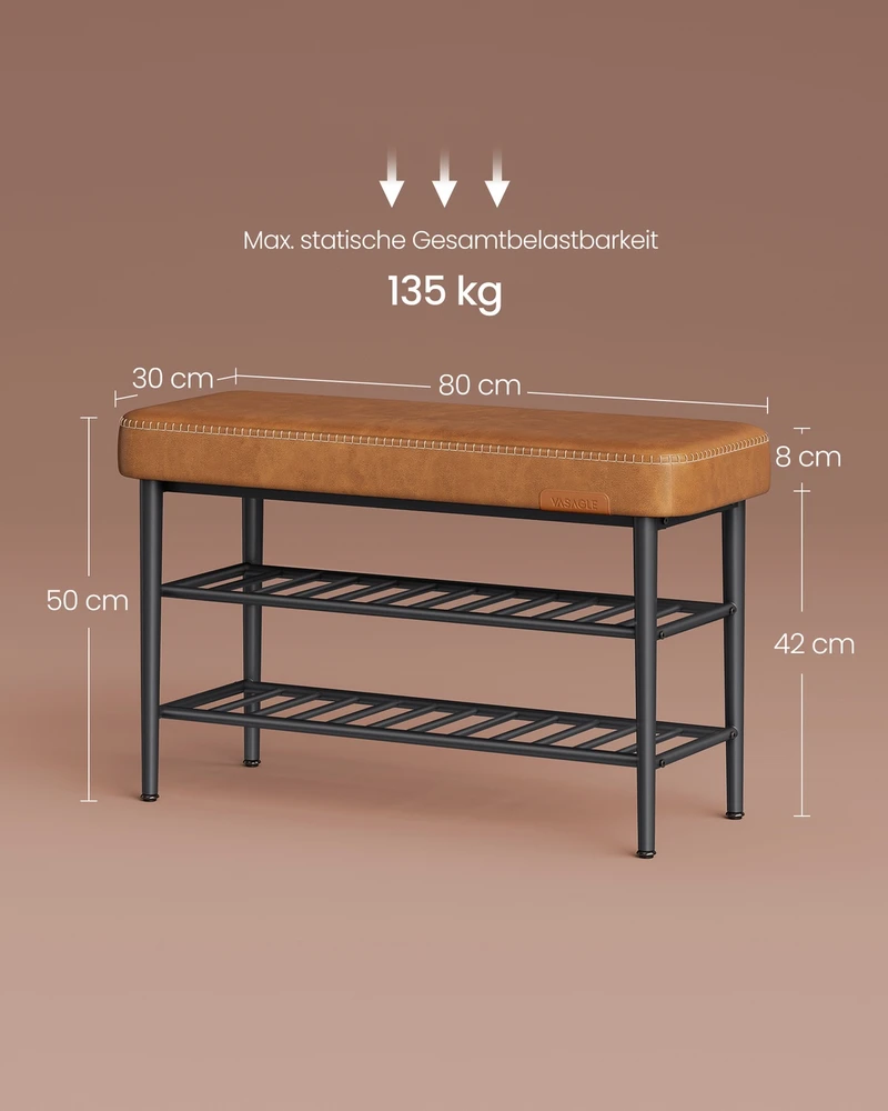 Koduva Batų suoliukas, karamelės rudos spalvos, dirbtinė oda, plienas, 30 x 80 x 50 cm, iki 135 kg
