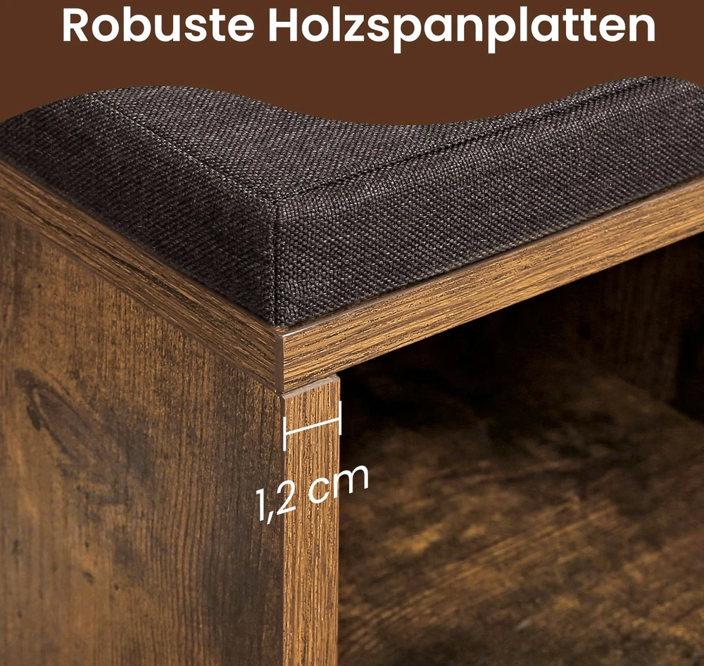 Koduva Batų suoliukas su 10 skyriais, 104 x 30 x 48 cm, medžio drožlių plokštė, tamsiai rudas
