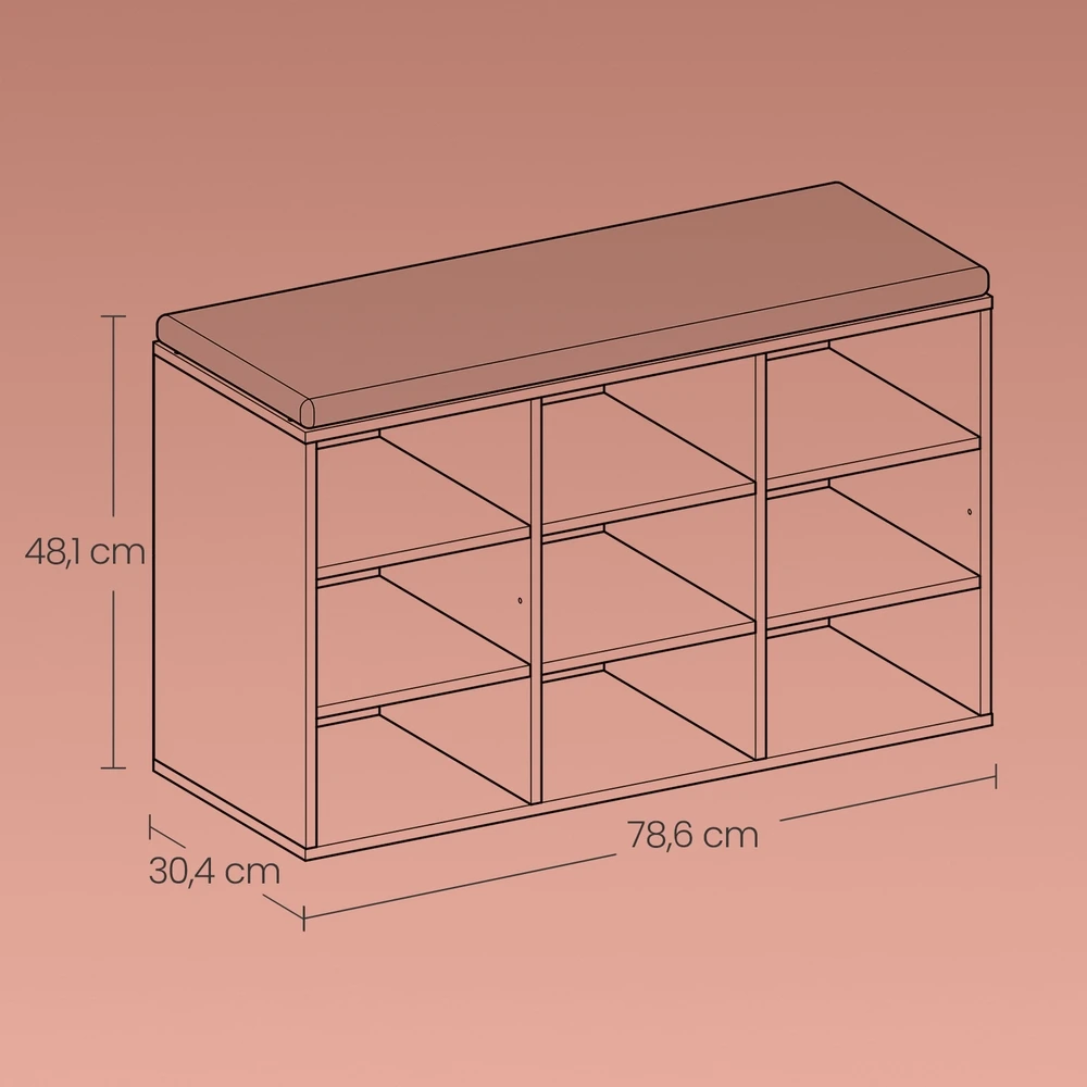Koduva Batų suoliukas su daiktadėže, 9 skyriai, balta-pilka, 30,4 x 78,6 x 48,1 cm