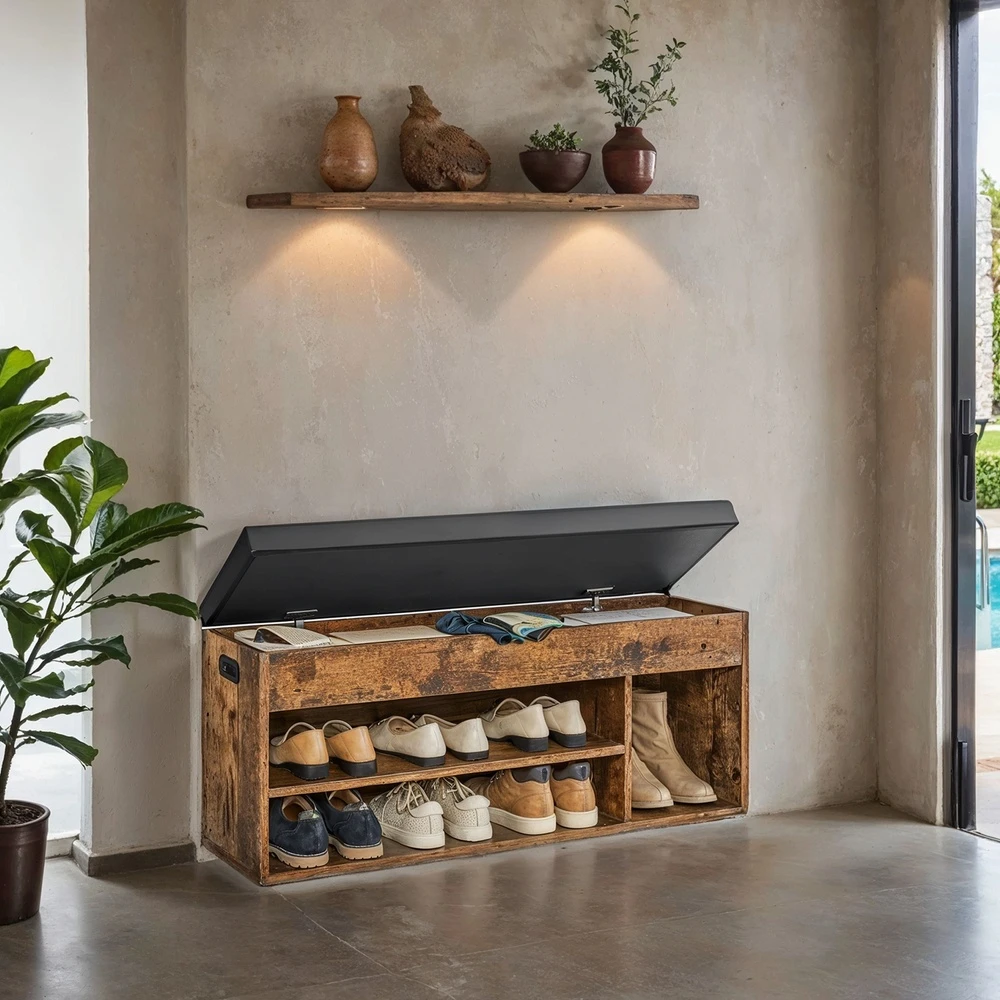 Koduva Batų suoliukas su daiktadėže, paminkštintas, 3 atviri skyriai, 30 x 100 x 44 cm