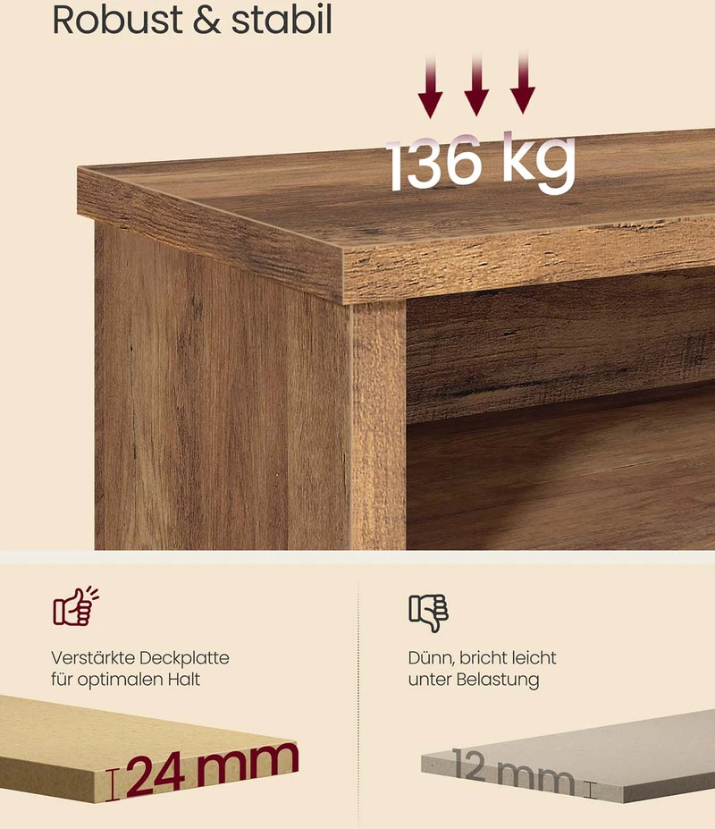 Koduva Batų suoliukas su daiktų laikymo vieta, 6 skyriais, reguliuojamomis lentynomis, 29,5 x 100 x 50 cm
