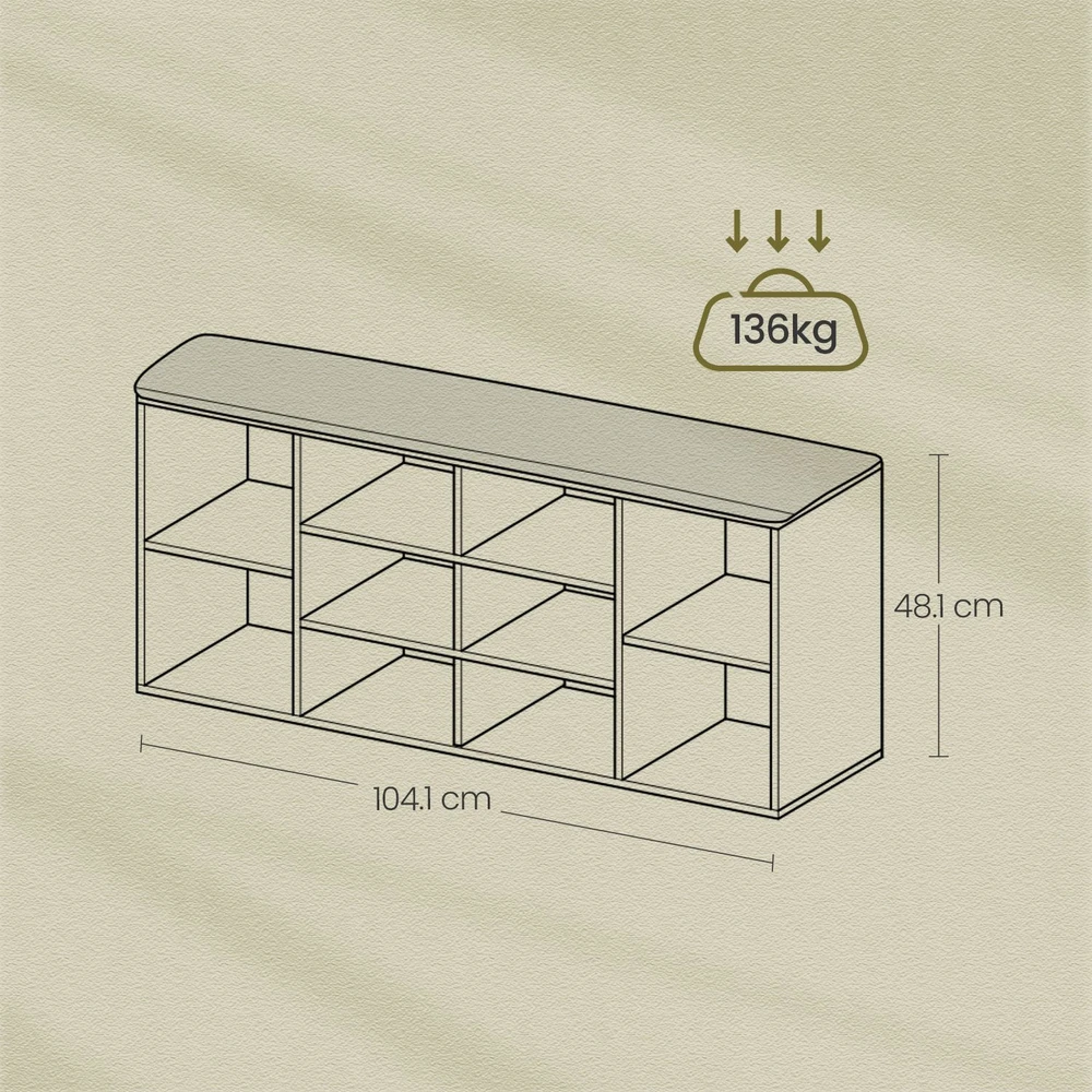 Koduva Batų suoliukas su sėdyne, 9 skyriai, reguliuojamos lentynos, juodas, 30,1 x 104,1 x 48,1 cm