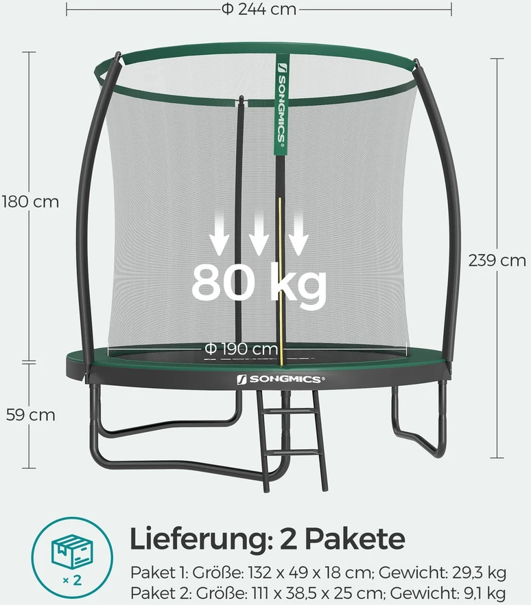 Koduva Batutas, Ø 244 cm, su vidiniu apsauginiu tinklu, juodas-tamsiai žalias