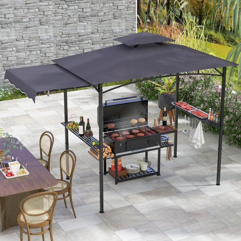 Koduva BBQ pavėsinė su šonine stogine, 318 x 153 cm, tamsiai pilka