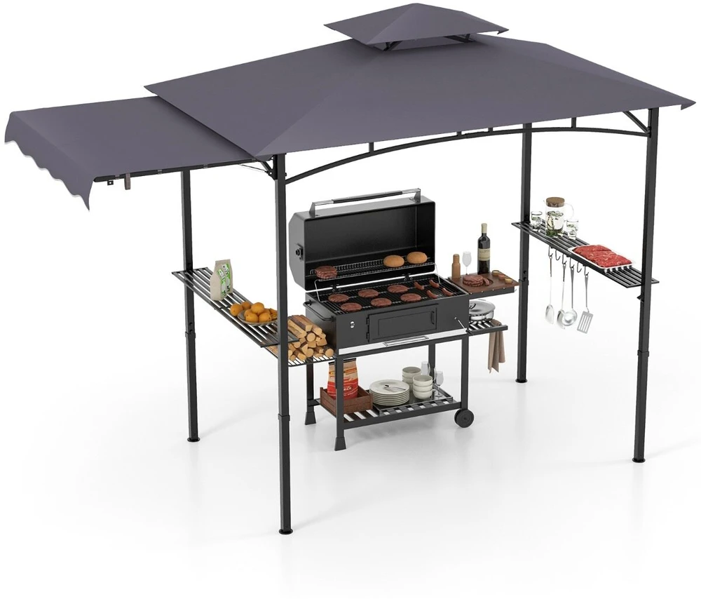 Koduva BBQ pavėsinė su šonine stogine, 318 x 153 cm, tamsiai pilka
